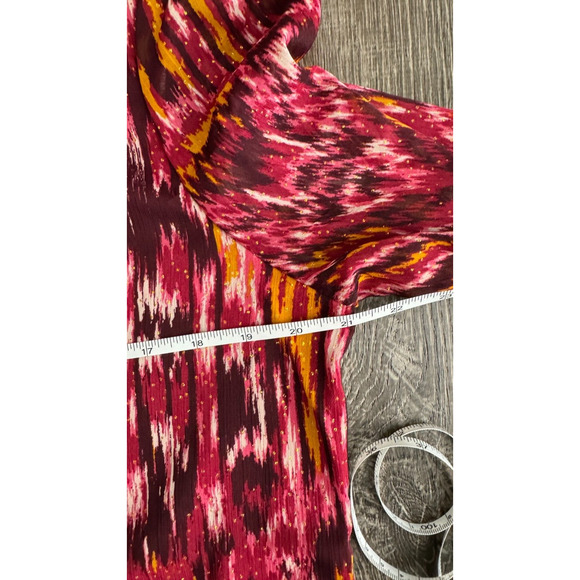 House of Harlow 1960 Womens Burgundy Abstract Dress Chiffon Ruffle Neck Size 10 - Picture 13 of 13